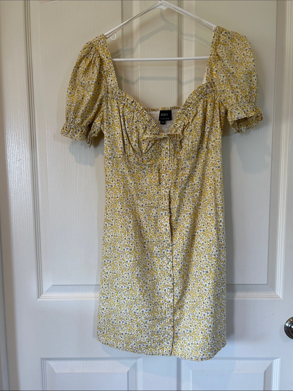 Bardot Yellow Floral Puff-Sleeve Mini Dress